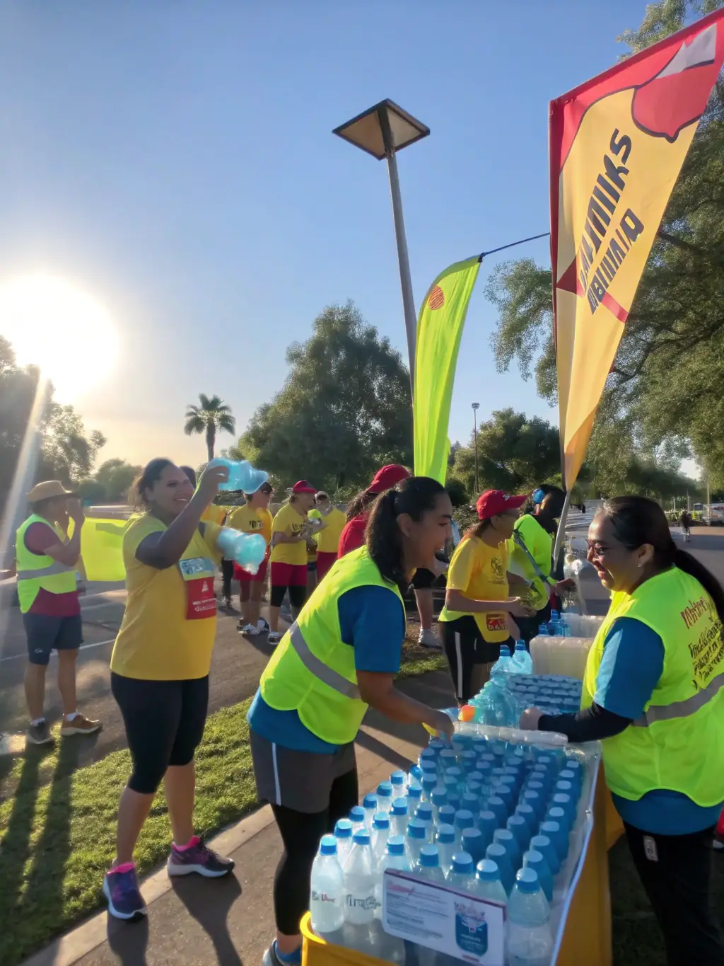 A photograph of volunteers setting up equipment for a CRISMATS (CMS) event, demonstrating the opportunity to contribute to the community's well-being.