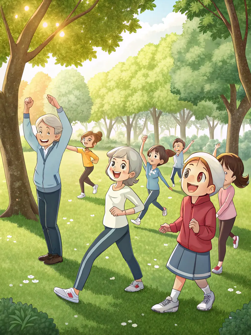 A group of seniors participating in a gentle exercise class, demonstrating CRISMATS (CMS)'s commitment to providing activities for all age groups.