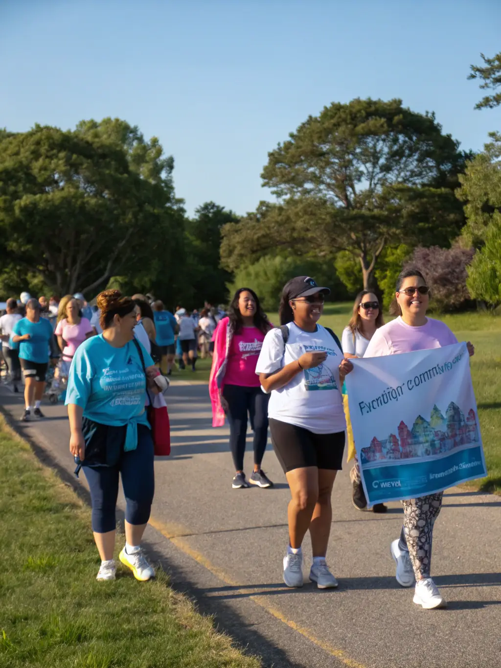 A photo of a local park with people jogging and walking, highlighting CRISMATS (CMS)'s promotion of outdoor activities and healthy lifestyles.